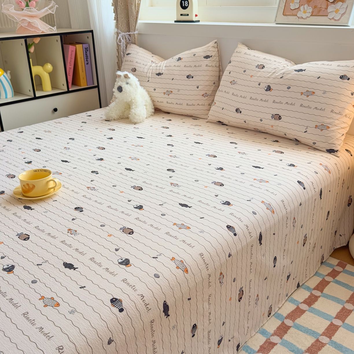 91家纺网 家纺一手货源 找家纺 麦乐迪 2025新款A类云感双层纱印花床单 海洋日记