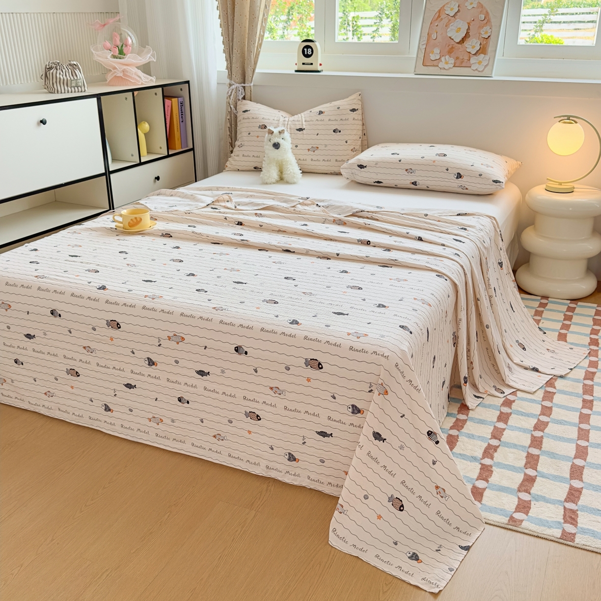 91家纺网 家纺一手货源 找家纺 麦乐迪 2025新款A类云感双层纱印花床单 海洋日记