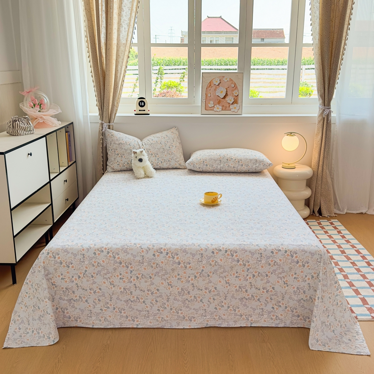 91家纺网 家纺一手货源 找家纺 麦乐迪 2025新款A类云感双层纱印花床单 浅海花影