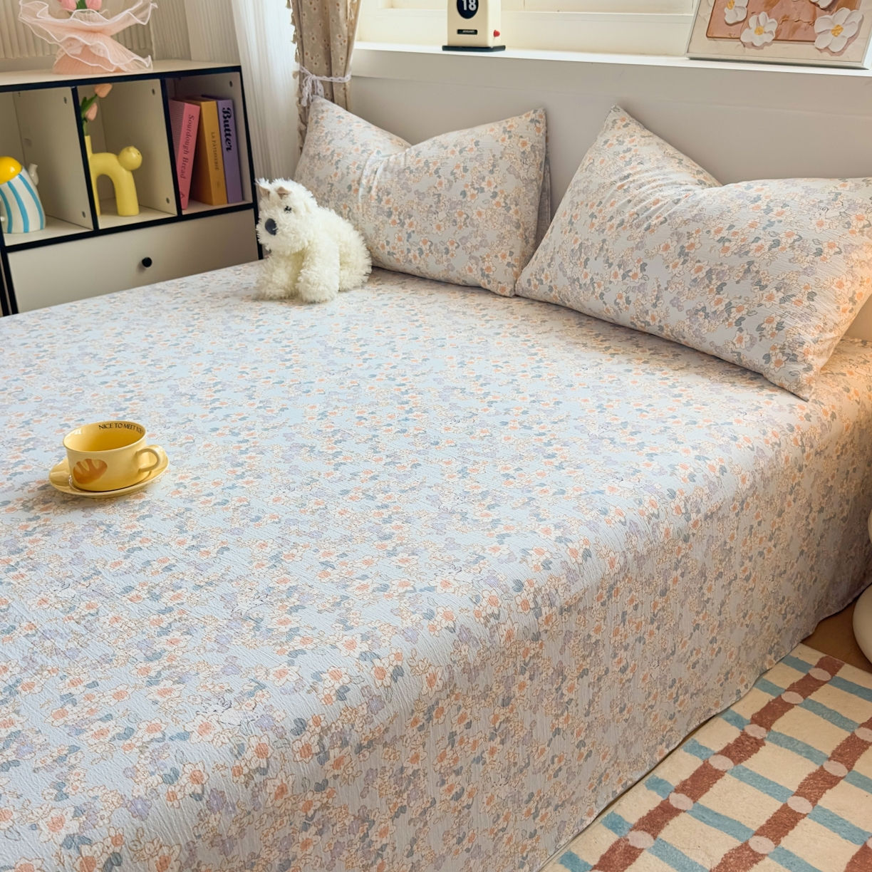 91家纺网 家纺一手货源 找家纺 麦乐迪 2025新款A类云感双层纱印花床单 浅海花影