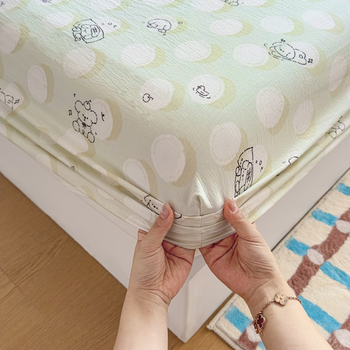 91家纺网 家纺一手货源 找家纺 （总）麦乐迪 2025新款A类云感双层纱印花床笠