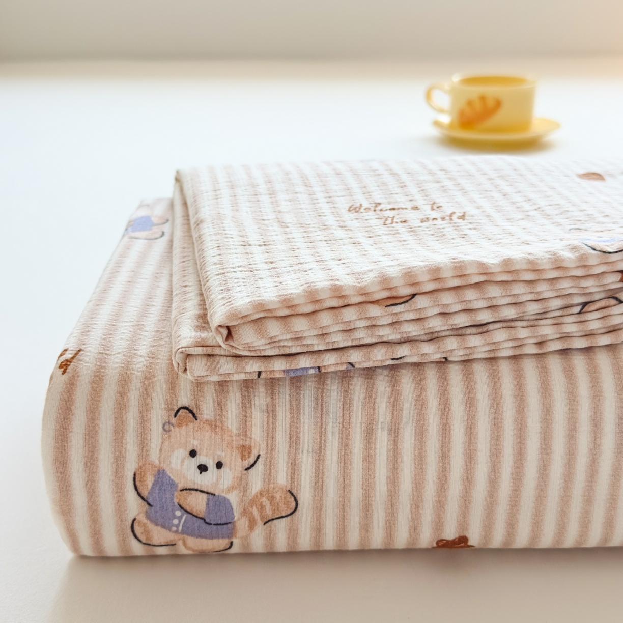 麦乐迪 2025新款A类云感双层纱印花床单 棕熊条纹棕