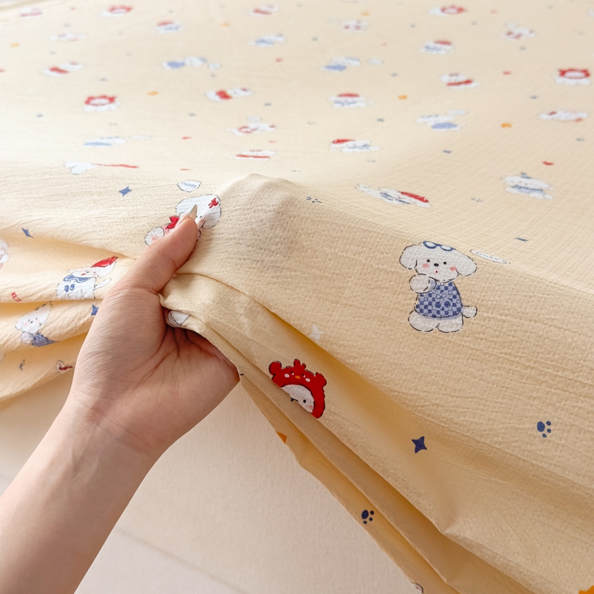 91家纺网 家纺一手货源 找家纺 麦乐迪 2025新款A类云感双层纱印花床单 萌趣乐园