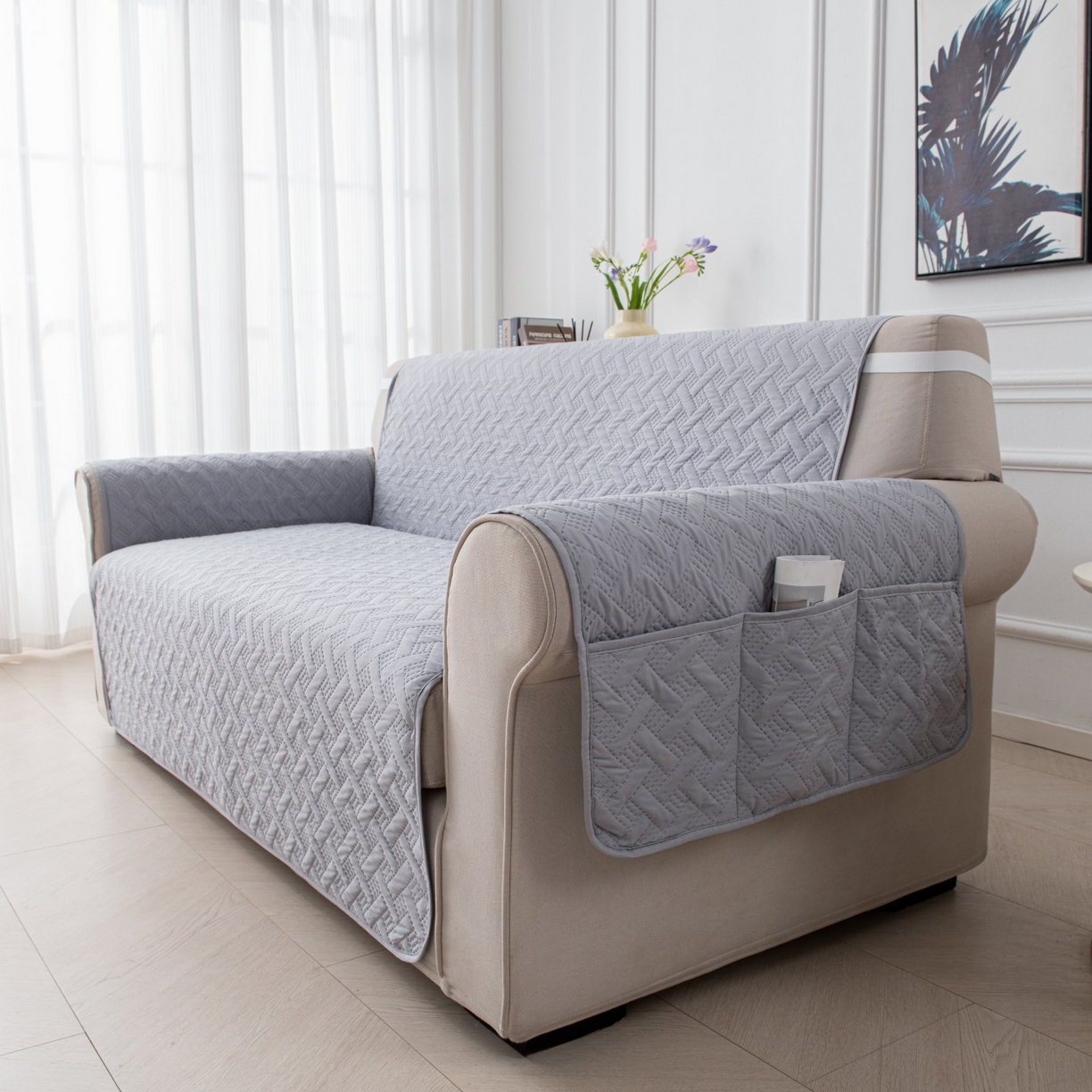 91家纺网 家纺一手货源 找家纺 飞翔家纺沙发套 2025新款乱纹加棉沙发套 浅灰色