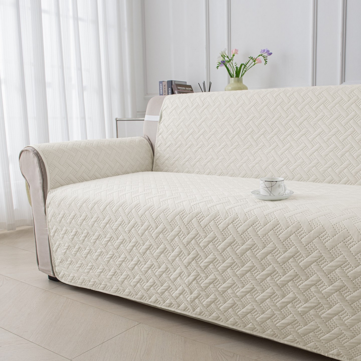 91家纺网 家纺一手货源 找家纺 飞翔家纺沙发套 2025新款乱纹加棉沙发套 米白色