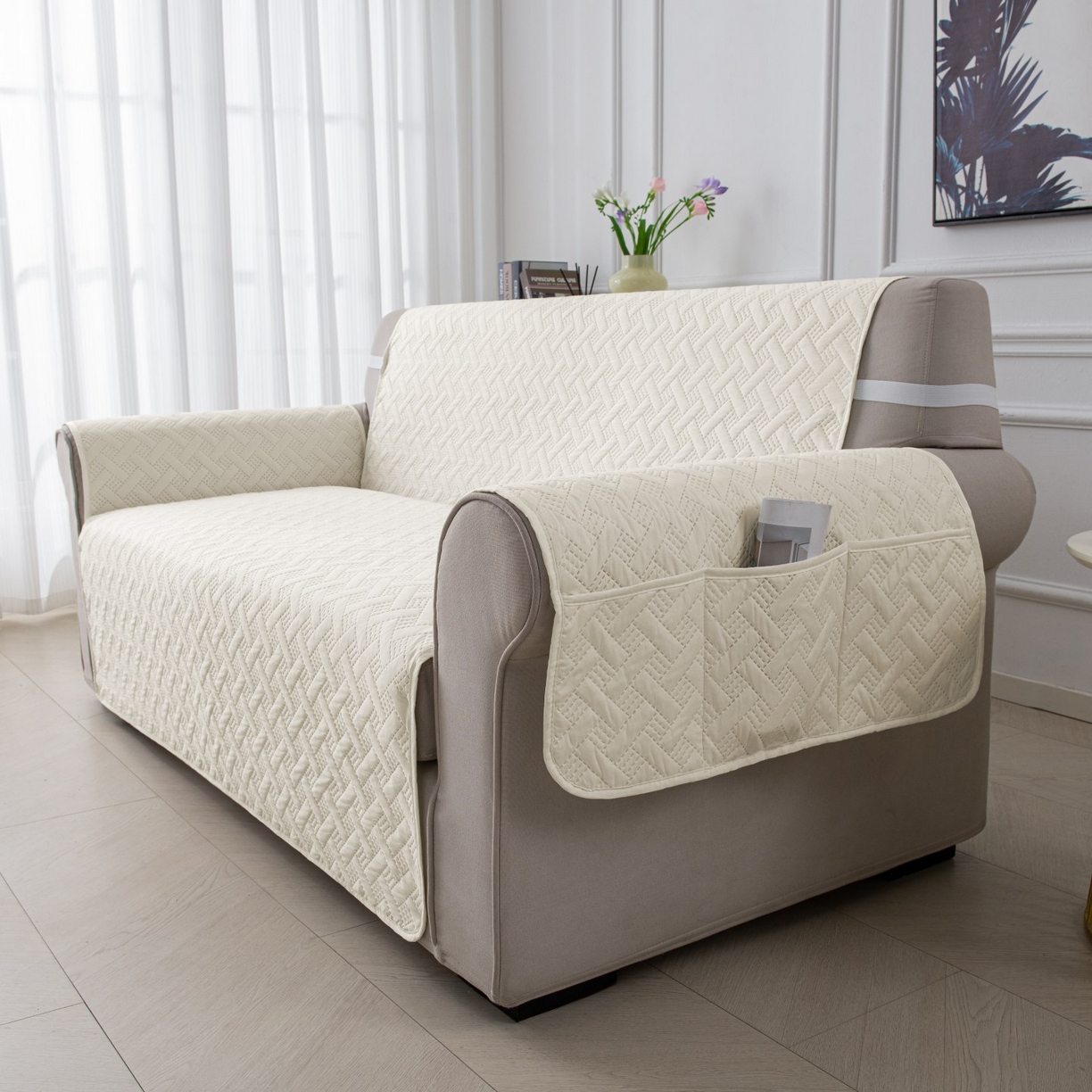 91家纺网 家纺一手货源 找家纺 飞翔家纺沙发套 2025新款乱纹加棉沙发套 米白色