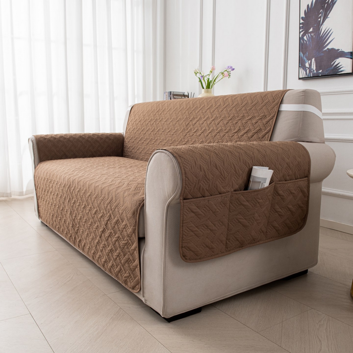 91家纺网 家纺一手货源 找家纺 飞翔家纺沙发套 2025新款乱纹加棉沙发套 卡其色