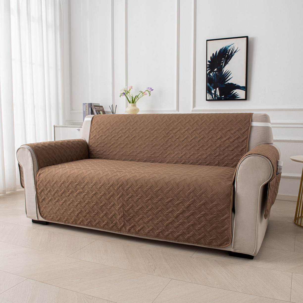 91家纺网 家纺一手货源 找家纺 飞翔家纺沙发套 2025新款乱纹加棉沙发套 卡其色