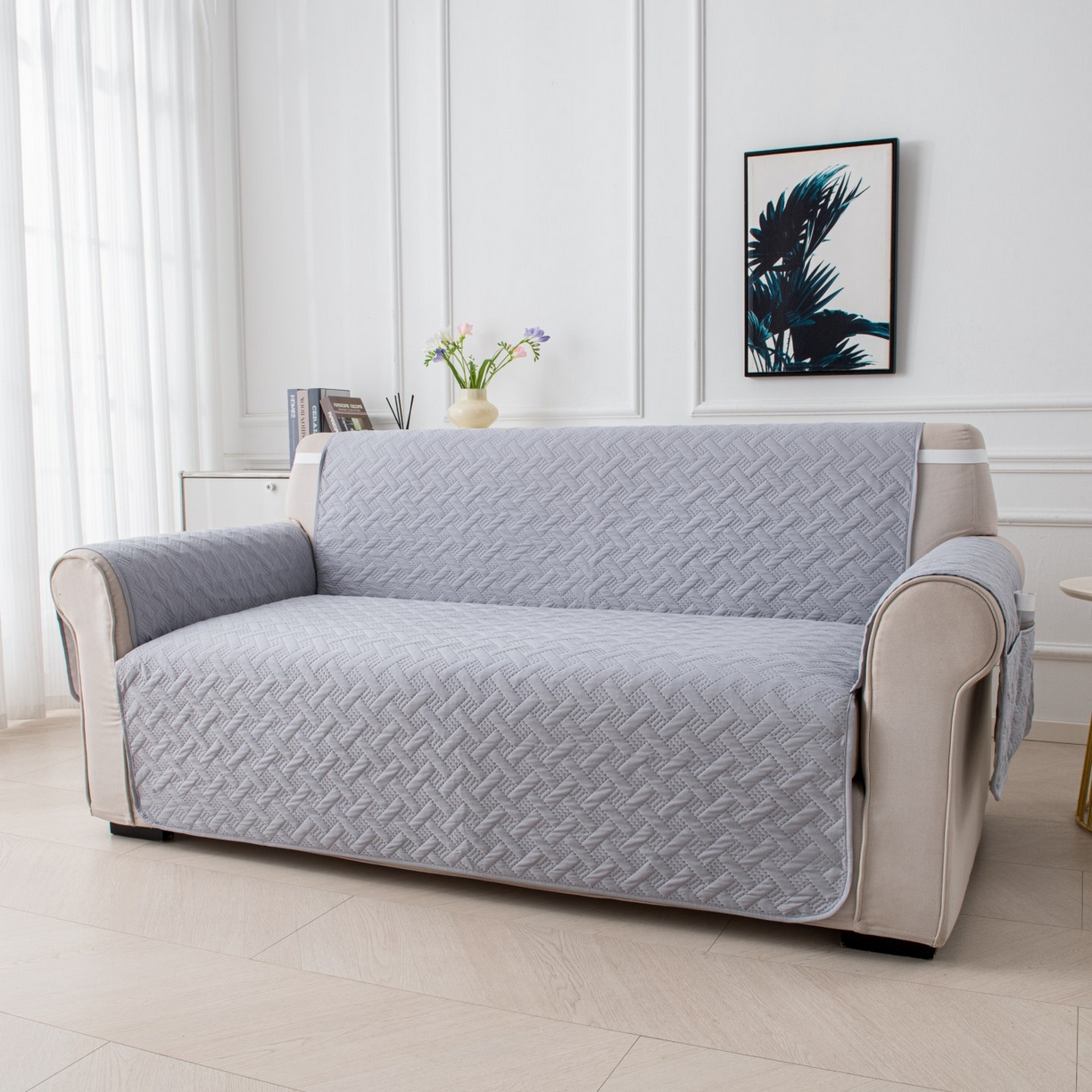 91家纺网 家纺一手货源 找家纺 飞翔家纺沙发套 2025新款乱纹加棉沙发套 浅灰色