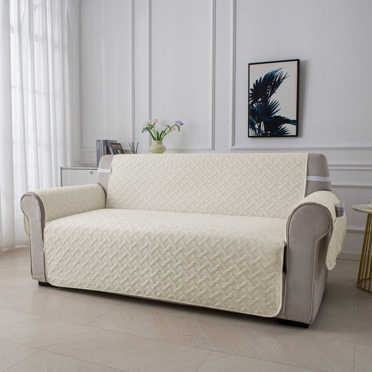 91家纺网 家纺一手货源 找家纺 飞翔家纺沙发套 2025新款乱纹加棉沙发套 米白色