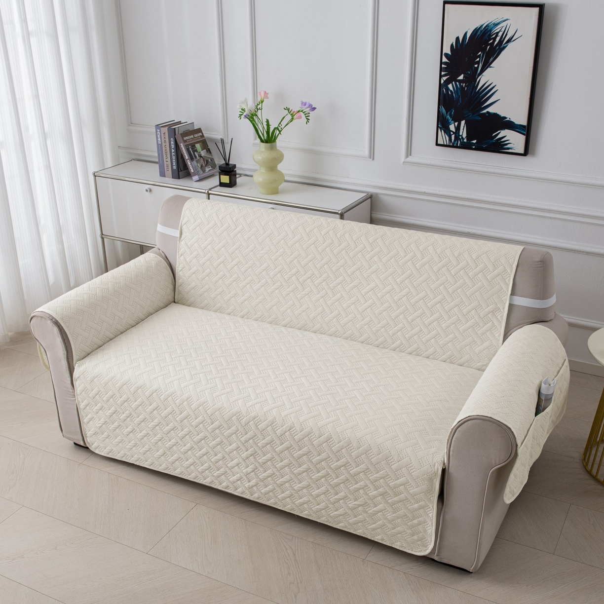 91家纺网 家纺一手货源 找家纺 飞翔家纺沙发套 2025新款乱纹加棉沙发套 米白色