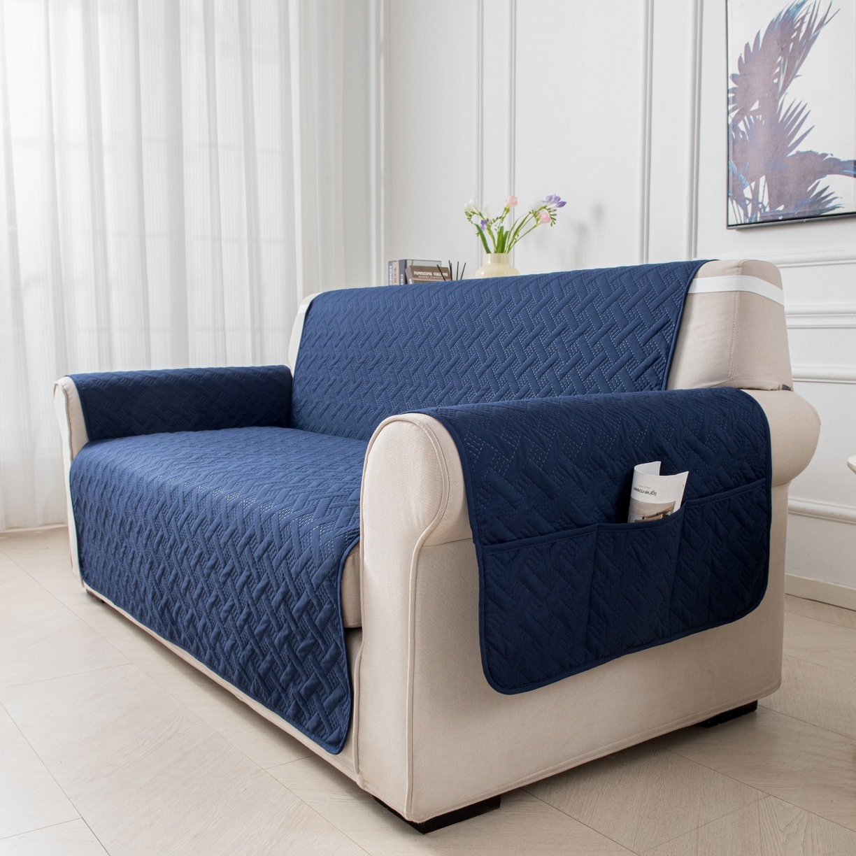 91家纺网 家纺一手货源 找家纺 飞翔家纺沙发套 2025新款乱纹加棉沙发套 藏青色