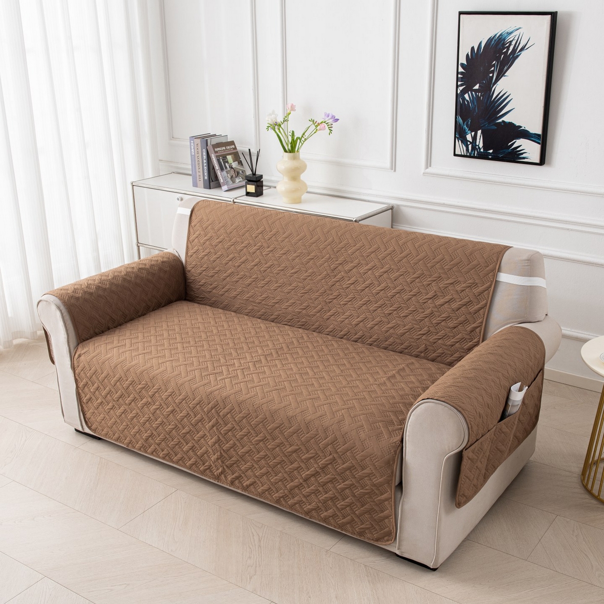 91家纺网 家纺一手货源 找家纺 飞翔家纺沙发套 2025新款乱纹加棉沙发套 卡其色