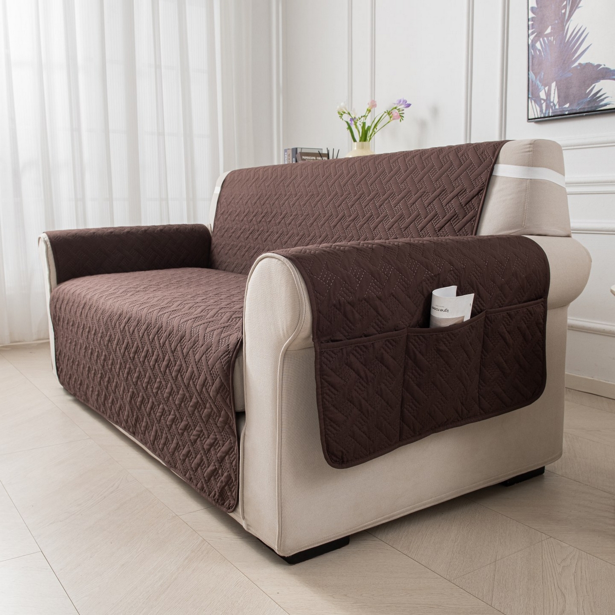 91家纺网 家纺一手货源 找家纺 飞翔家纺沙发套 2025新款乱纹加棉沙发套 咖啡色