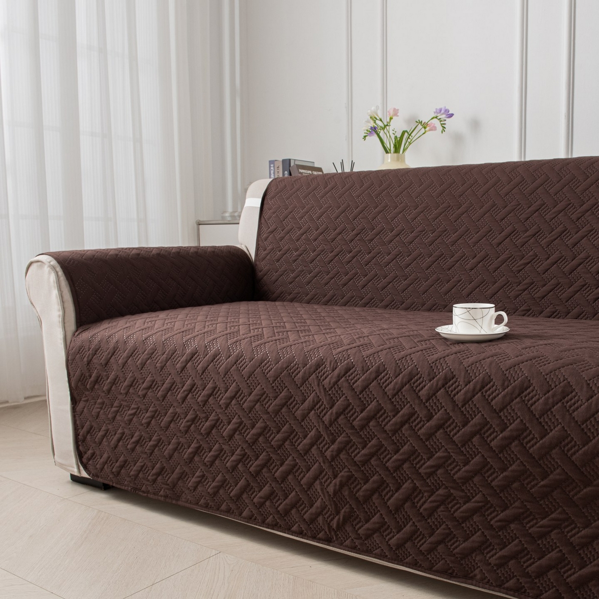 91家纺网 家纺一手货源 找家纺 飞翔家纺沙发套 2025新款乱纹加棉沙发套 咖啡色