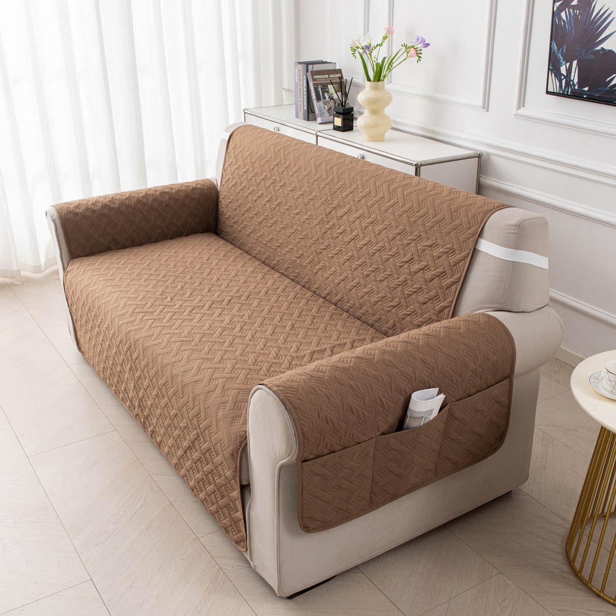 91家纺网 家纺一手货源 找家纺 飞翔家纺沙发套 2025新款乱纹加棉沙发套 卡其色