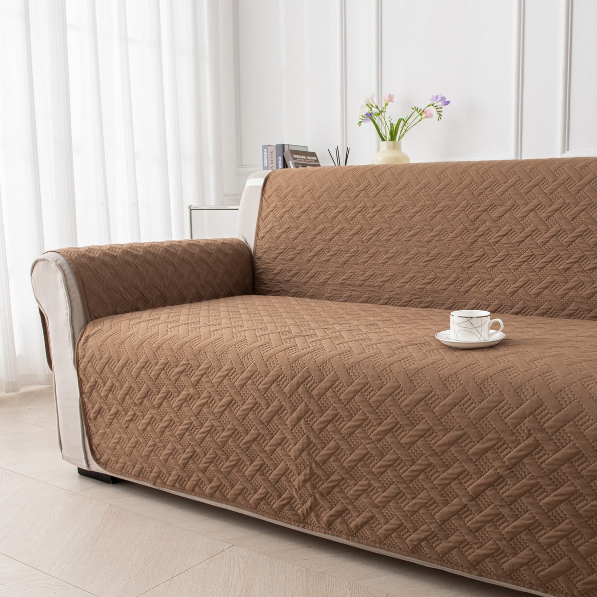 91家纺网 家纺一手货源 找家纺 飞翔家纺沙发套 2025新款乱纹加棉沙发套 卡其色