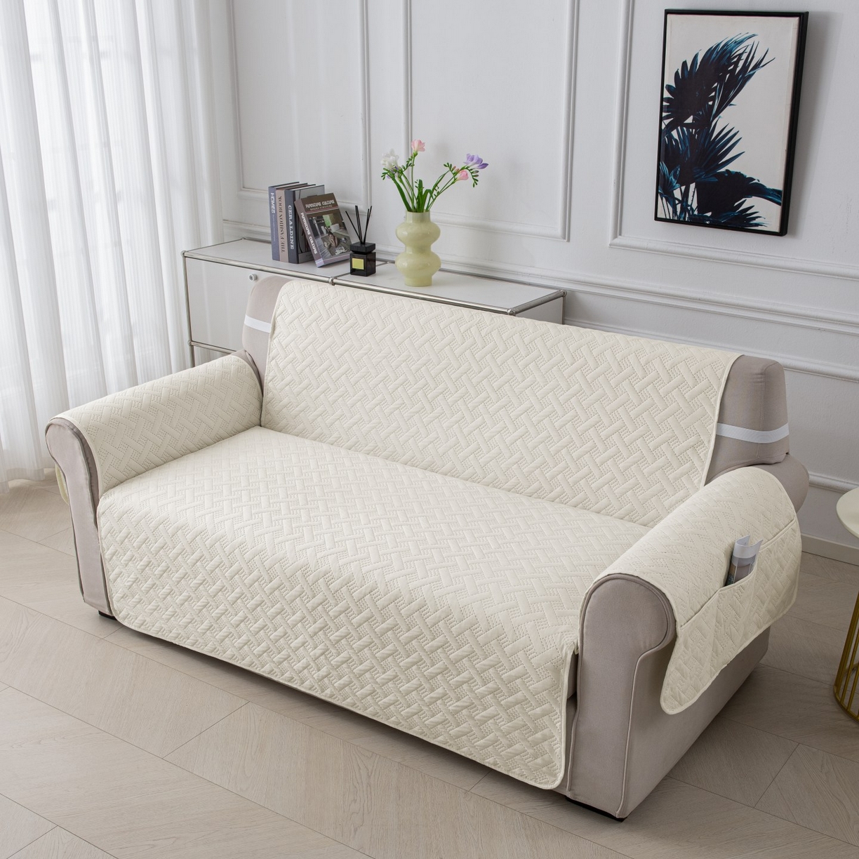 91家纺网 家纺一手货源 找家纺 飞翔家纺沙发套 2025新款乱纹加棉沙发套 米白色