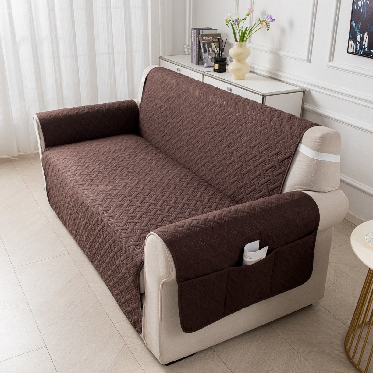 91家纺网 家纺一手货源 找家纺 飞翔家纺沙发套 2025新款乱纹加棉沙发套 咖啡色