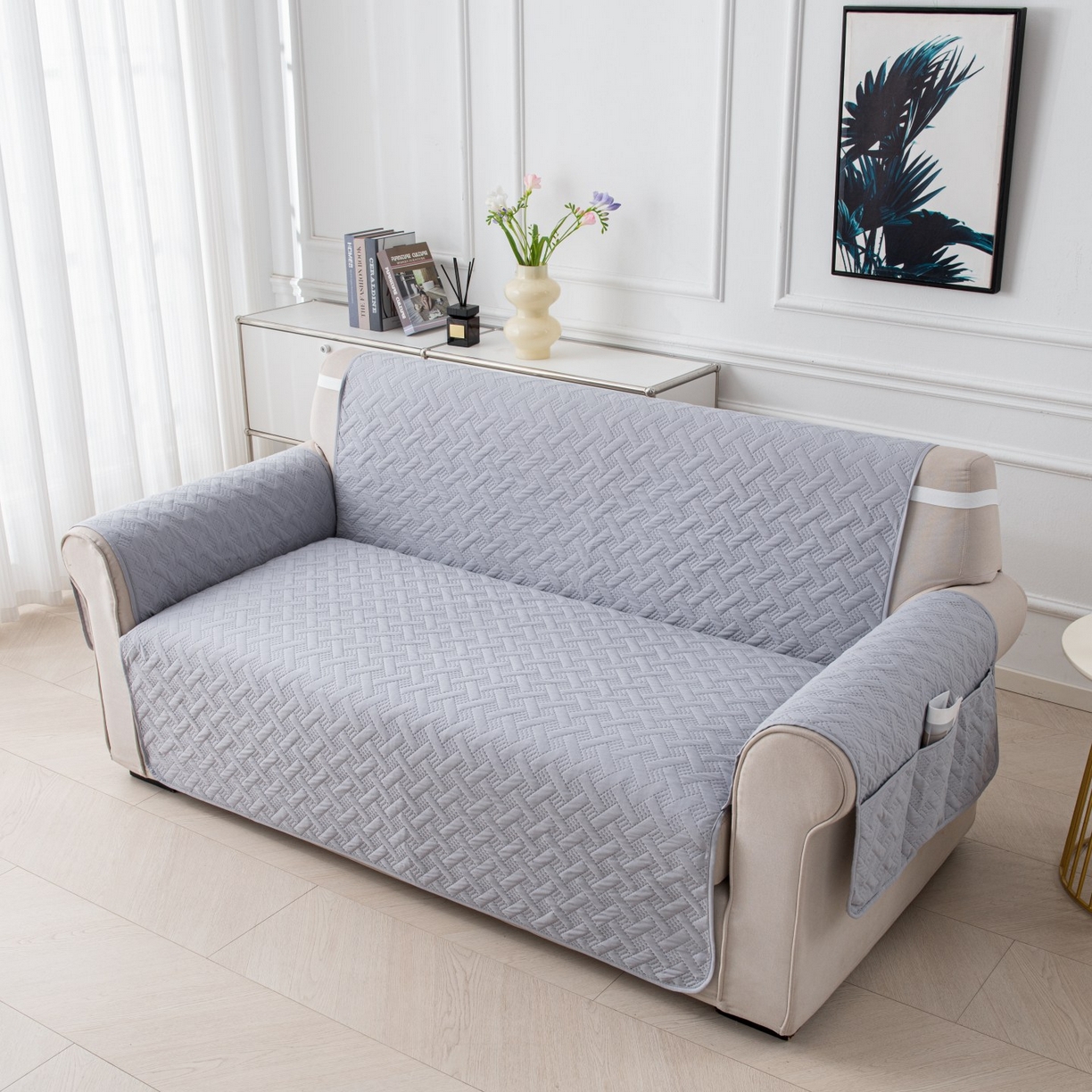 91家纺网 家纺一手货源 找家纺 飞翔家纺沙发套 2025新款乱纹加棉沙发套 浅灰色