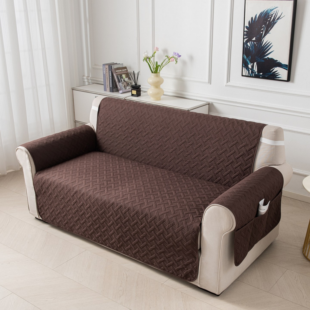 91家纺网 家纺一手货源 找家纺 飞翔家纺沙发套 2025新款乱纹加棉沙发套 咖啡色