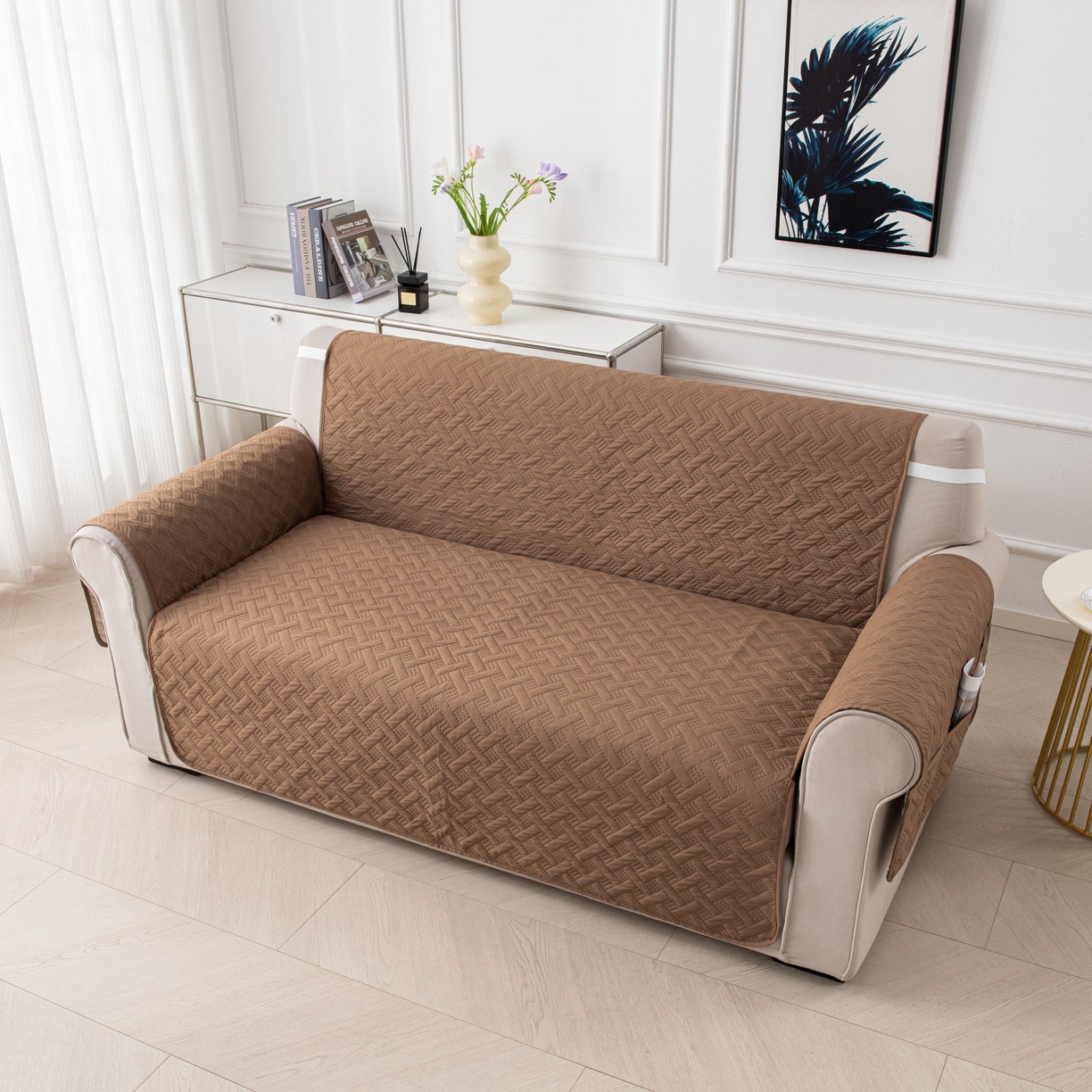 91家纺网 家纺一手货源 找家纺 飞翔家纺沙发套 2025新款乱纹加棉沙发套 卡其色