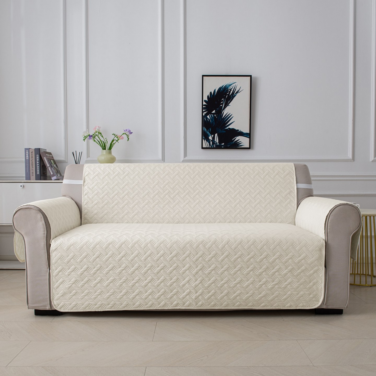 91家纺网 家纺一手货源 找家纺 飞翔家纺沙发套 2025新款乱纹加棉沙发套 米白色