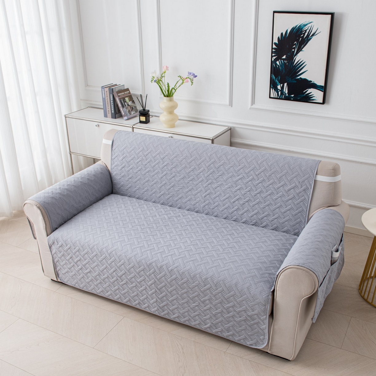 91家纺网 家纺一手货源 找家纺 飞翔家纺沙发套 2025新款乱纹加棉沙发套 浅灰色