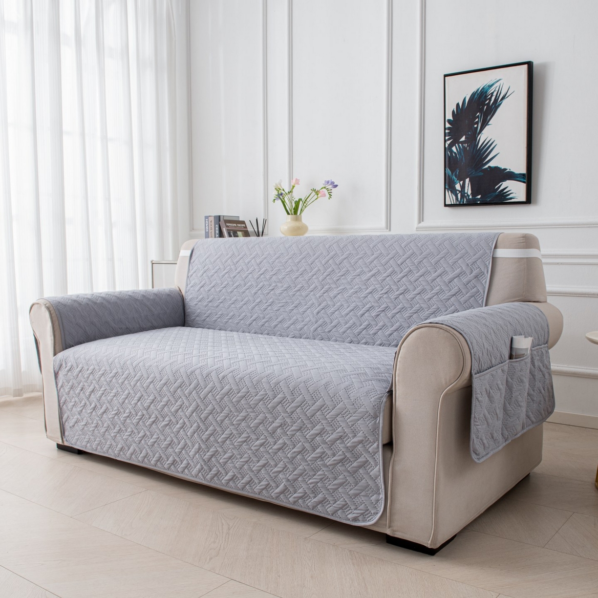 91家纺网 家纺一手货源 找家纺 飞翔家纺沙发套 2025新款乱纹加棉沙发套 浅灰色