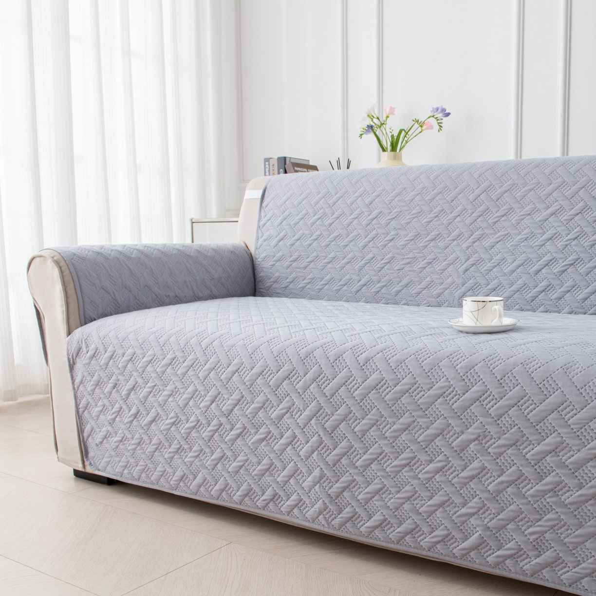 91家纺网 家纺一手货源 找家纺 飞翔家纺沙发套 2025新款乱纹加棉沙发套 浅灰色