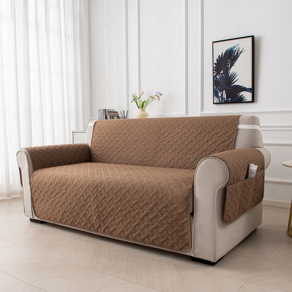 91家纺网 家纺一手货源 找家纺 飞翔家纺沙发套 2025新款乱纹加棉沙发套 卡其色