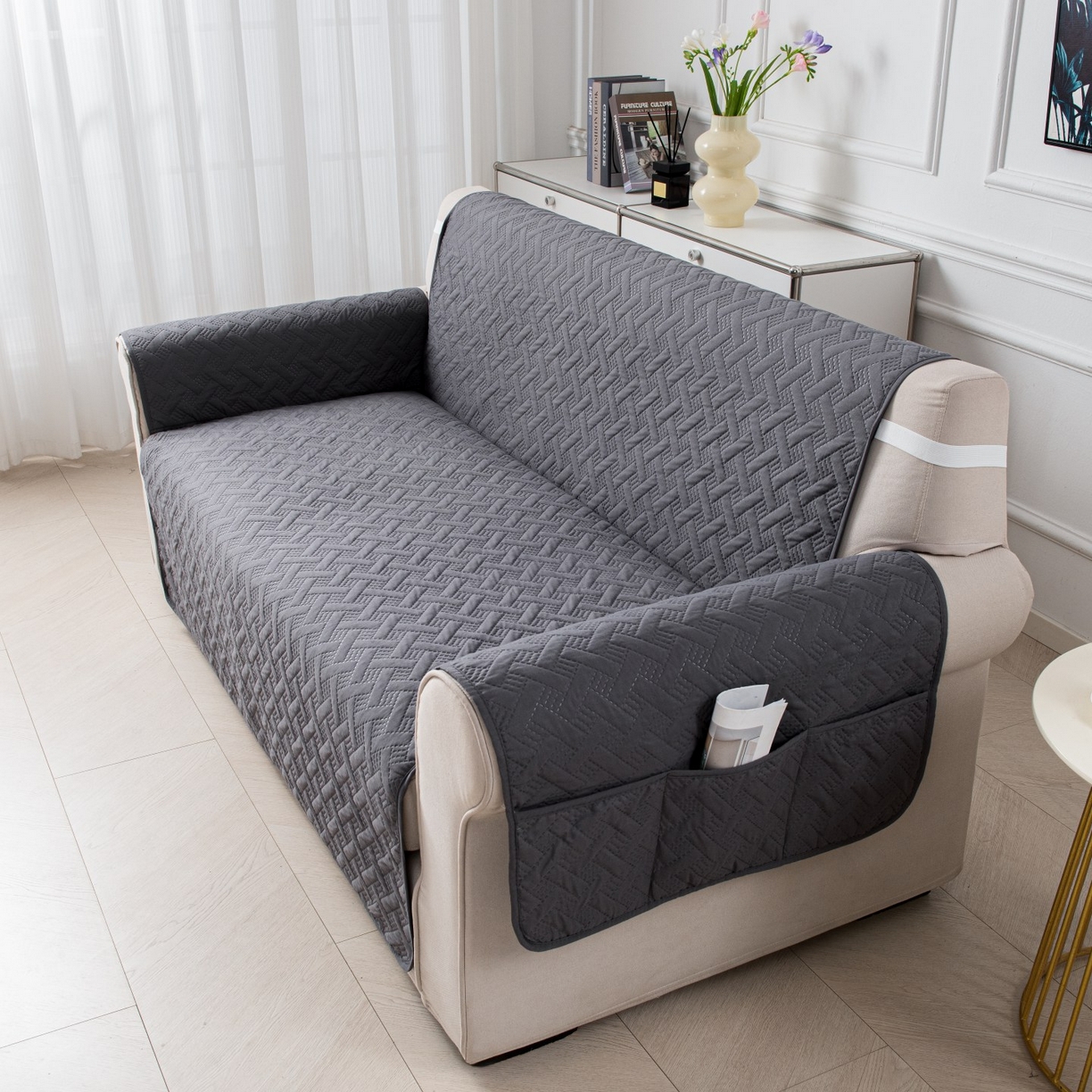 91家纺网 家纺一手货源 找家纺 飞翔家纺沙发套 2025新款乱纹加棉沙发套 中灰色