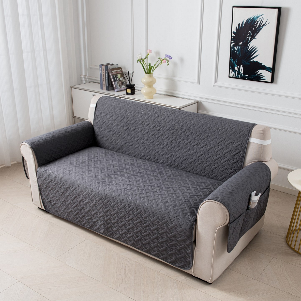 91家纺网 家纺一手货源 找家纺 飞翔家纺沙发套 2025新款乱纹加棉沙发套 中灰色