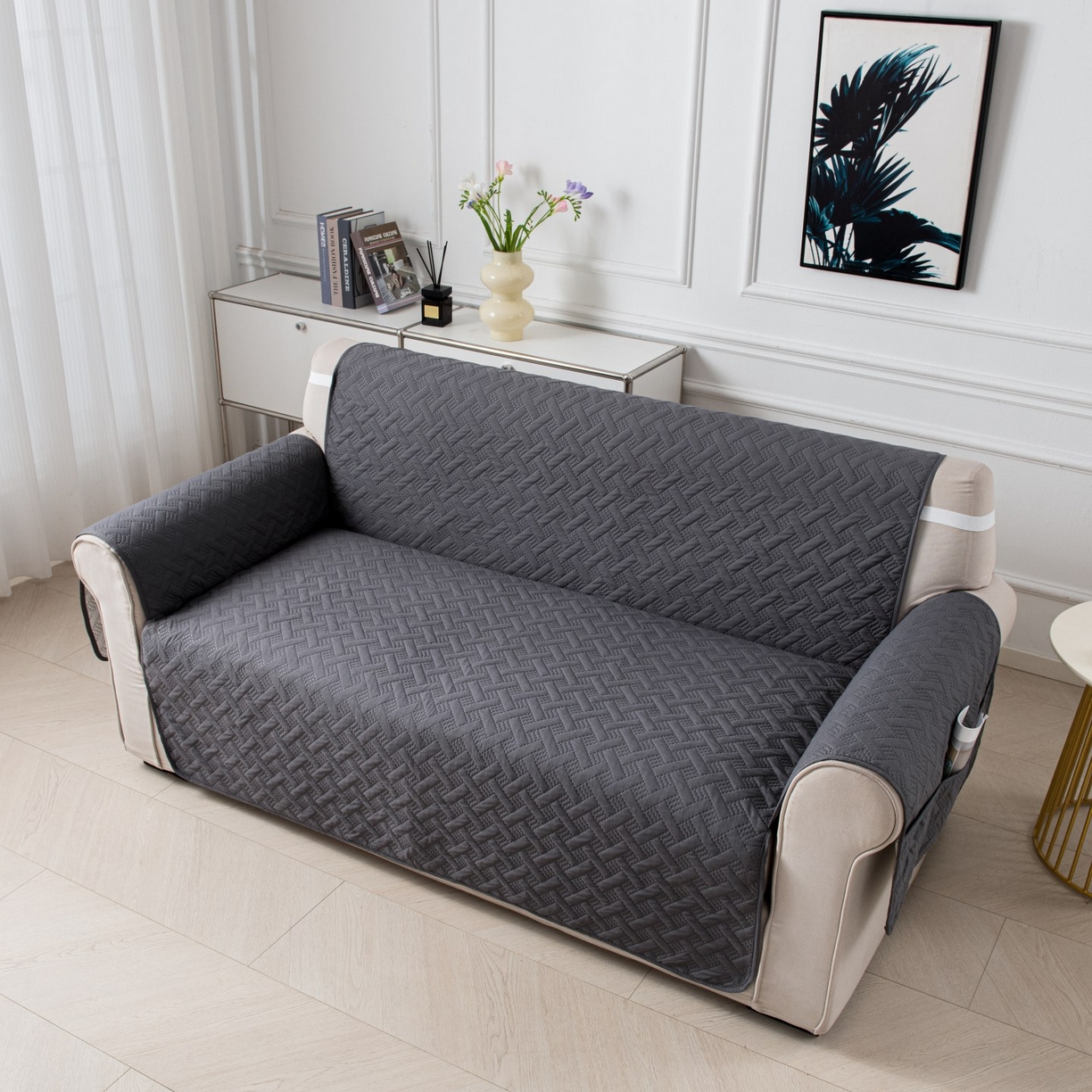 91家纺网 家纺一手货源 找家纺 飞翔家纺沙发套 2025新款乱纹加棉沙发套 中灰色