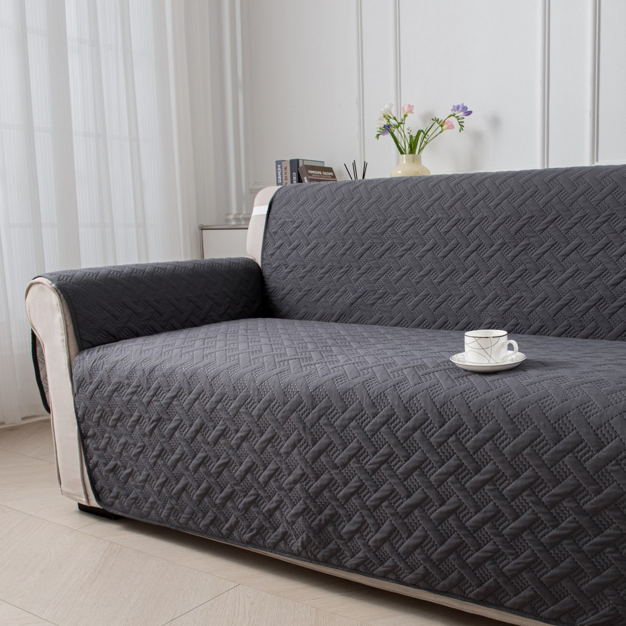 91家纺网 家纺一手货源 找家纺 飞翔家纺沙发套 2025新款乱纹加棉沙发套 中灰色