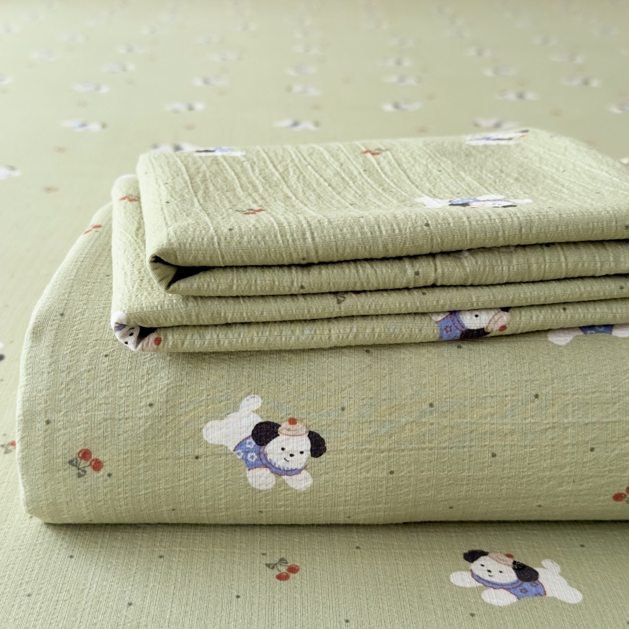 麦乐迪 2025新款A类云感双层纱印花床单 青趣萌狗