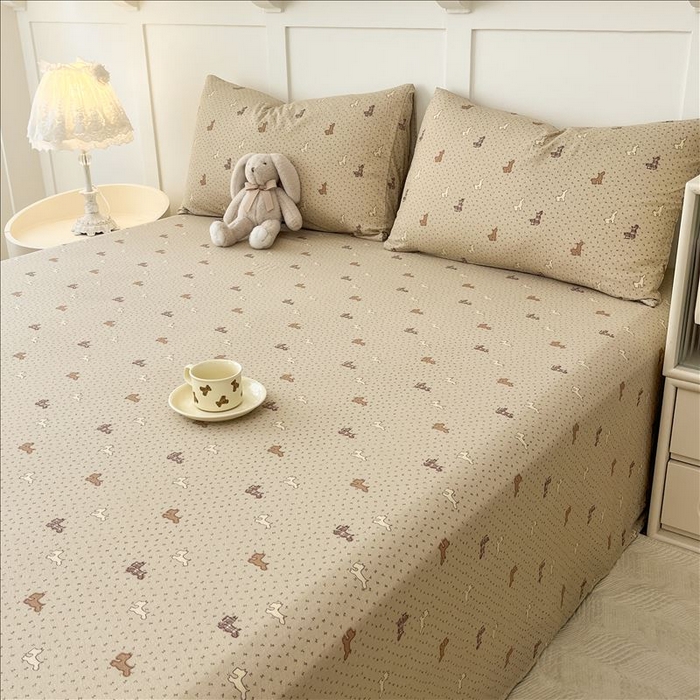 91家纺网 家纺一手货源 找家纺 麦乐迪 2025新款A类云感双层纱印花床单 汪仔派-咖