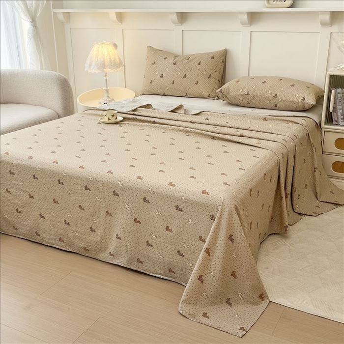 91家纺网 家纺一手货源 找家纺 麦乐迪 2025新款A类云感双层纱印花床单 汪仔派-咖