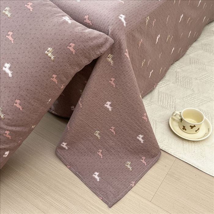 91家纺网 家纺一手货源 找家纺 麦乐迪 2025新款A类云感双层纱印花床单 汪仔派-紫