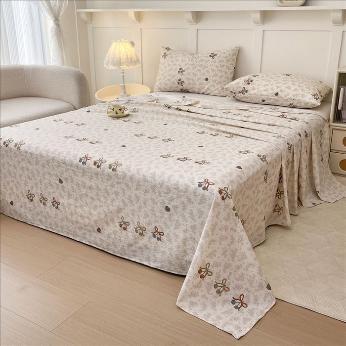 91家纺网 家纺一手货源 找家纺 麦乐迪 2025新款A类云感双层纱印花床单 殷桃结-咖