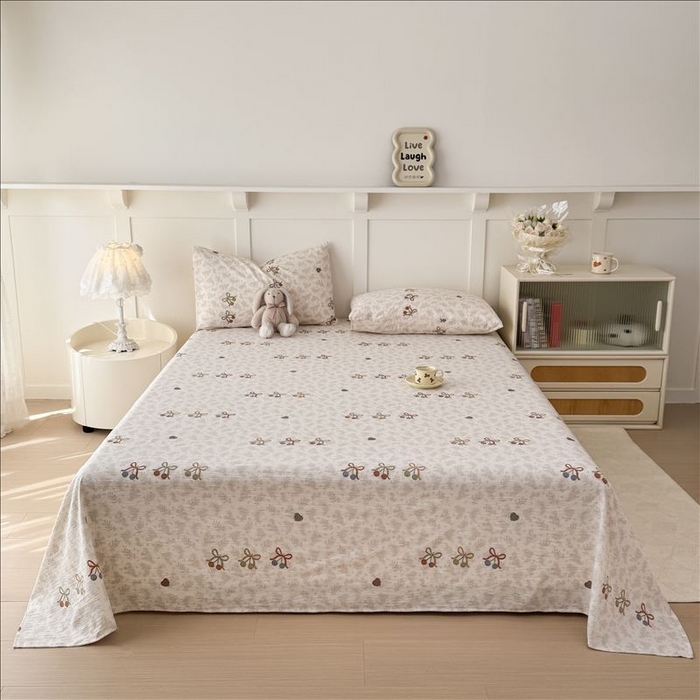 91家纺网 家纺一手货源 找家纺 麦乐迪 2025新款A类云感双层纱印花床单 殷桃结-咖