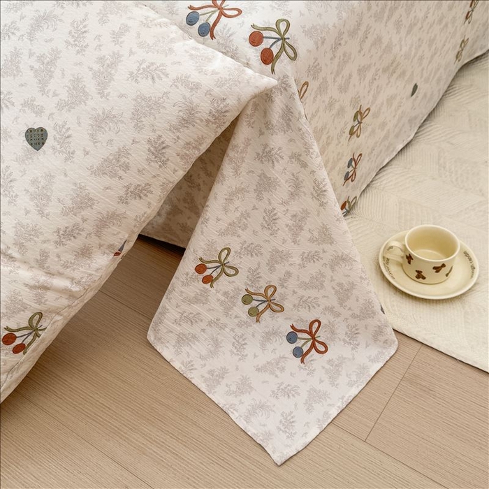 91家纺网 家纺一手货源 找家纺 麦乐迪 2025新款A类云感双层纱印花床单 殷桃结-咖