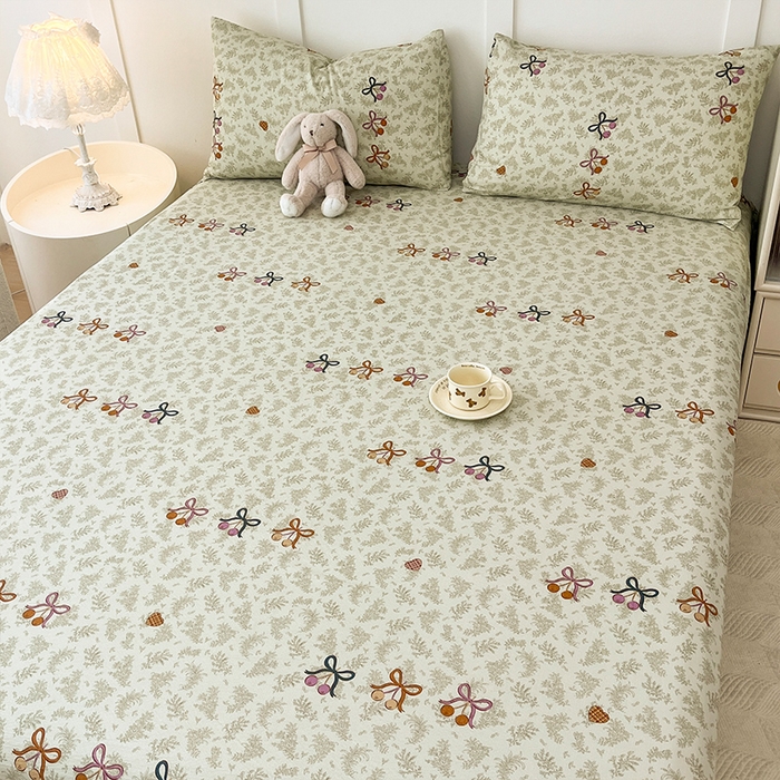 91家纺网 家纺一手货源 找家纺 麦乐迪 2025新款A类云感双层纱印花床单 殷桃结-绿