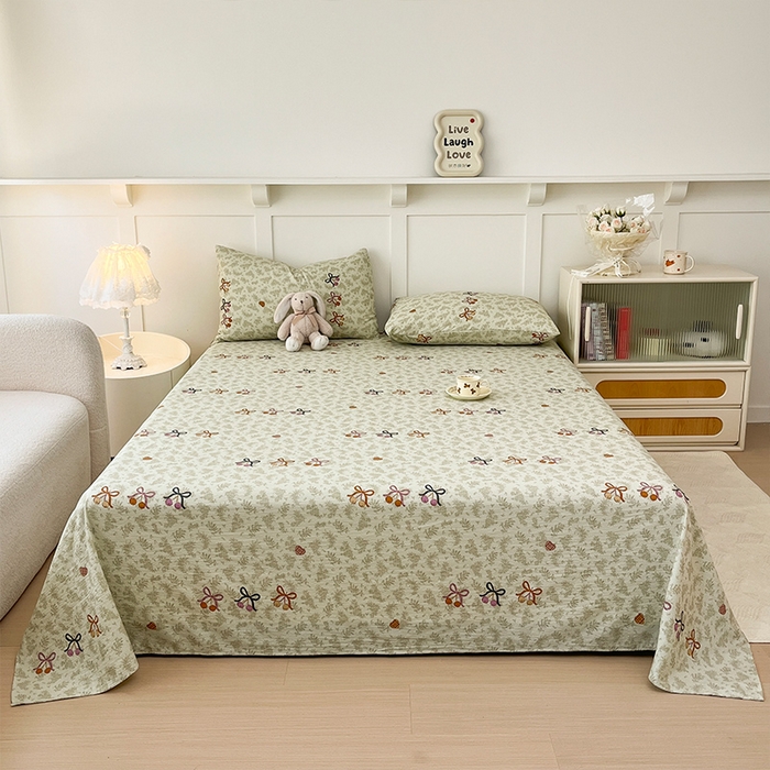 91家纺网 家纺一手货源 找家纺 麦乐迪 2025新款A类云感双层纱印花床单 殷桃结-绿