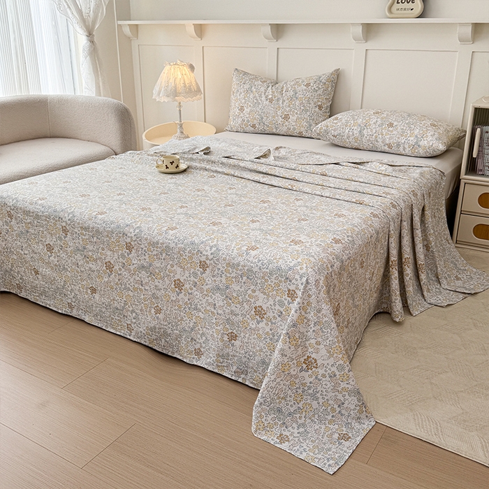 91家纺网 家纺一手货源 找家纺 麦乐迪 2025新款A类云感双层纱印花床单 悠然-咖