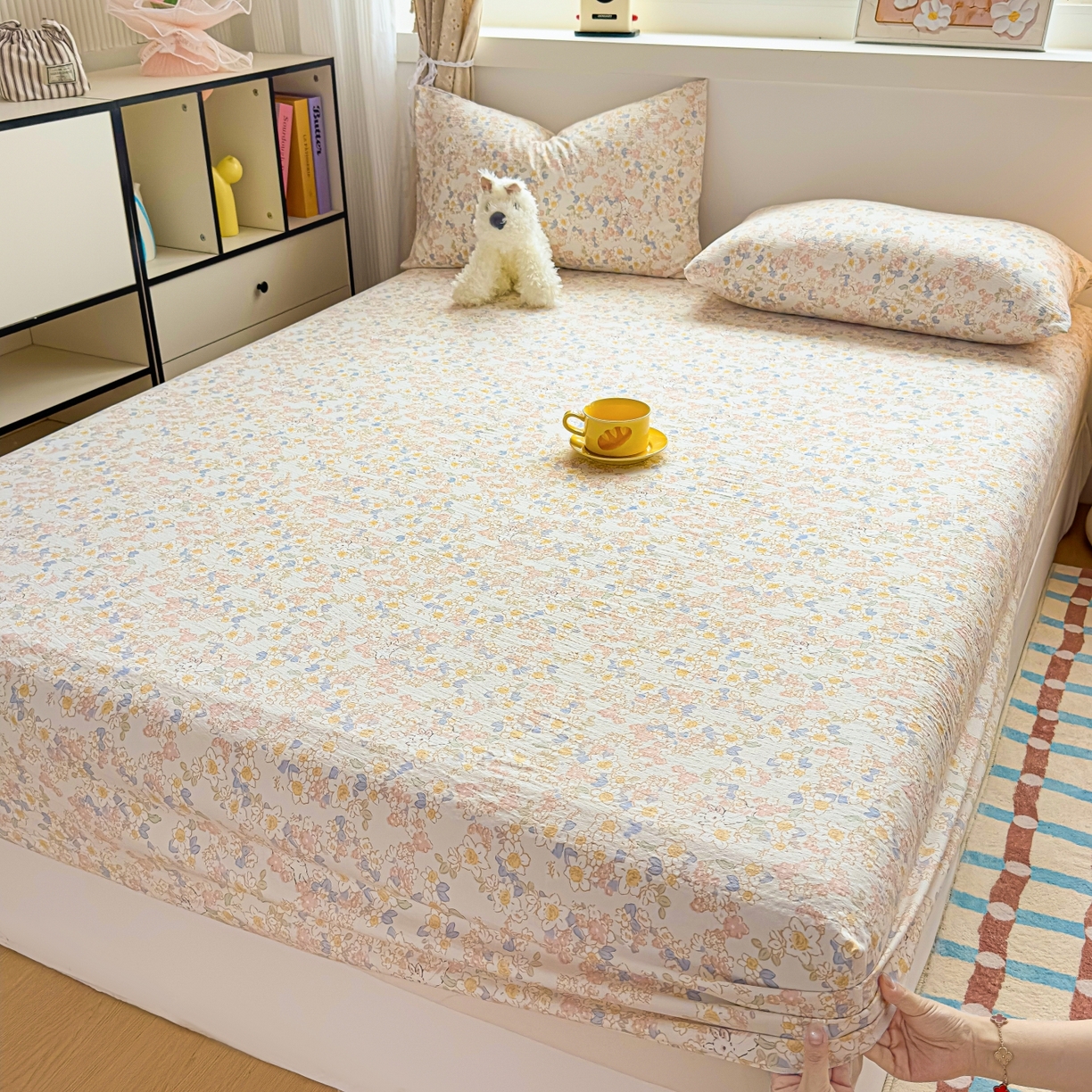 91家纺网 家纺一手货源 找家纺 麦乐迪 2025新款A类云感双层纱印花床笠 春日花笺