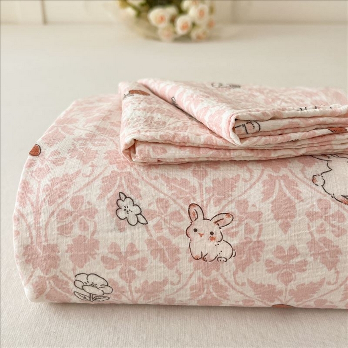 麦乐迪 2025新款A类云感双层纱印花床单 月野兔-粉