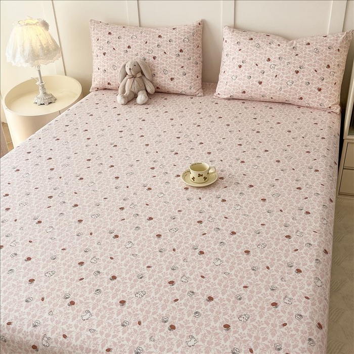 91家纺网 家纺一手货源 找家纺 麦乐迪 2025新款A类云感双层纱印花床单 月野兔-粉