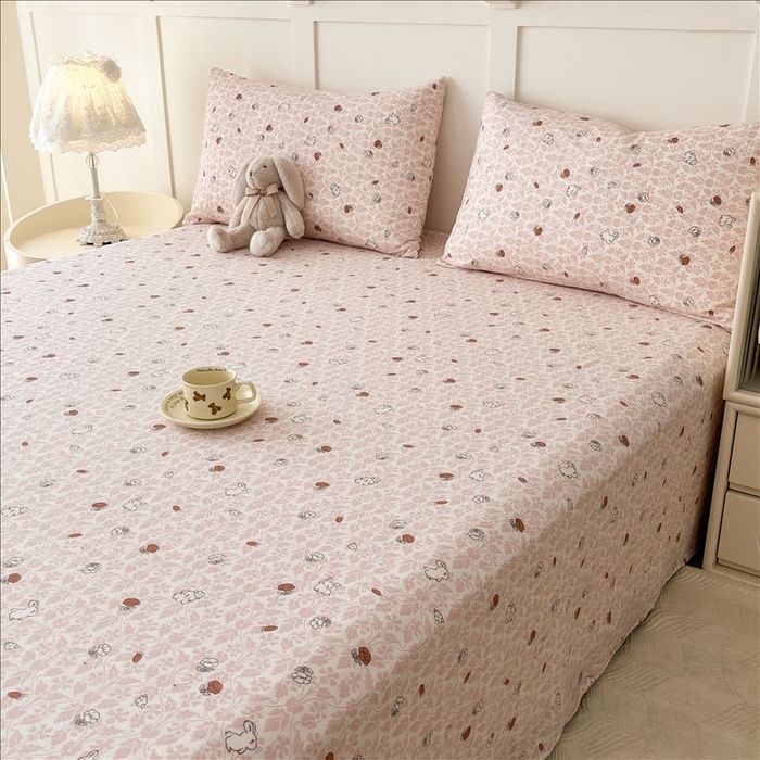 91家纺网 家纺一手货源 找家纺 麦乐迪 2025新款A类云感双层纱印花床单 月野兔-粉