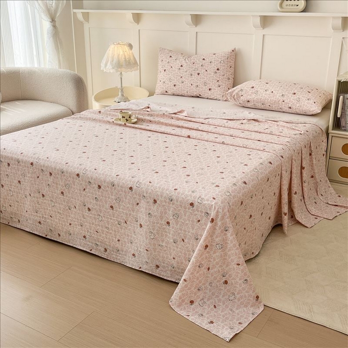 91家纺网 家纺一手货源 找家纺 麦乐迪 2025新款A类云感双层纱印花床单 月野兔-粉